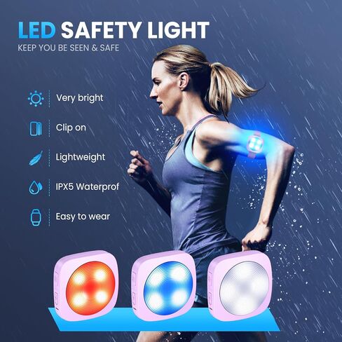 ضوء أمان LED مع إنذار بصوت عالٍ 130 ديسيبل، مشبك على أضواء الجري القوية للعدائين، ضوء تشغيل USB-C مع 3 أشرطة قابلة للتعديل، معدات جري عاكسة عالية الوضوح للكلاب والدراجة والمشي باللون الأسود in Kuwait