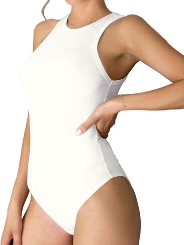 MANGDIUP Womens Basic Sleeveless Crewneck Bodysuits Slim Fit Stretch Cotton Tank Tops Halter Jumpsuits in Saudi Arabia