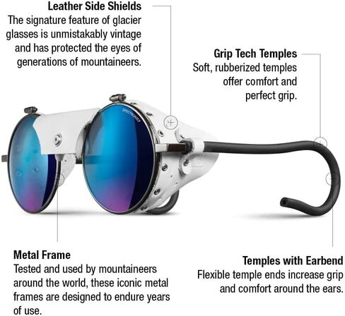 Julbo Vermont Classic Glacier Glasses for Men & Women w/Leather Side Shields for Hiking, Snow/Glare - 100% UV Protection in Kuwait