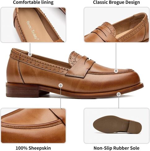 BEAU TODAY Penny Loafers for Women, Leather Loafers Women, Comfortable Slip-on Loafers for Women, Dressy Loafer Flats Casual Business Office Work Shoes in Saudi Arabia