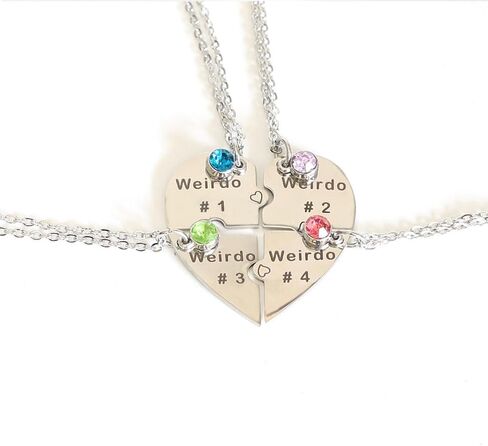 Heart Bff Necklace for 3,Best Friend Necklaces Set of 4,Weirdo 1 Weirdo 2 Weirdo 3 Weirdo 4 Necklace, Stainless Steel Sister Friendship Jewelry in Saudi Arabia