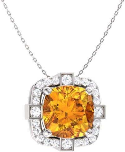Diamondere Natural and Certified Cushion Cut Gemstone and Diamond Halo Necklace in 14k White Gold | 0.79 Carat Pendant with Chain in Kuwait