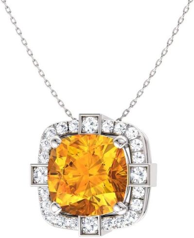 Diamondere Natural and Certified Cushion Cut Gemstone and Diamond Halo Necklace in 14k White Gold | 0.79 Carat Pendant with Chain in Kuwait