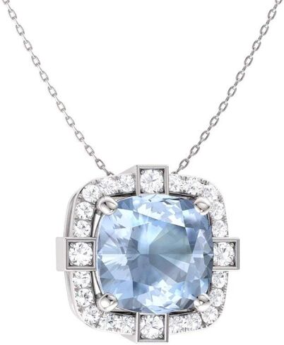 Diamondere Natural and Certified Cushion Cut Gemstone and Diamond Halo Necklace in 14k White Gold | 0.79 Carat Pendant with Chain in Kuwait