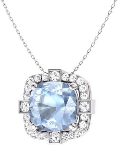 Diamondere Natural and Certified Cushion Cut Gemstone and Diamond Halo Necklace in 14k White Gold | 0.79 Carat Pendant with Chain in Kuwait