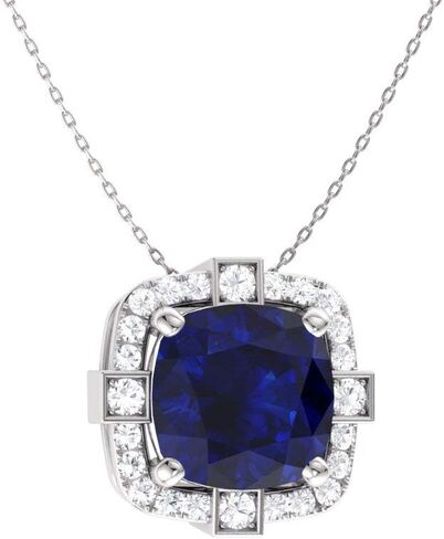 Diamondere Natural and Certified Cushion Cut Gemstone and Diamond Halo Necklace in 14k White Gold | 0.79 Carat Pendant with Chain in Kuwait