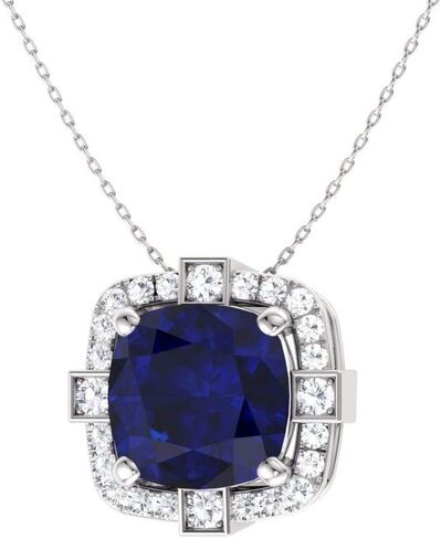Diamondere Natural and Certified Cushion Cut Gemstone and Diamond Halo Necklace in 14k White Gold | 0.79 Carat Pendant with Chain in Kuwait