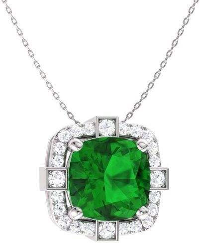 Diamondere Natural and Certified Cushion Cut Gemstone and Diamond Halo Necklace in 14k White Gold | 0.79 Carat Pendant with Chain in Kuwait