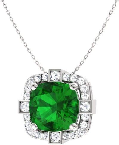 Diamondere Natural and Certified Cushion Cut Gemstone and Diamond Halo Necklace in 14k White Gold | 0.79 Carat Pendant with Chain in Kuwait