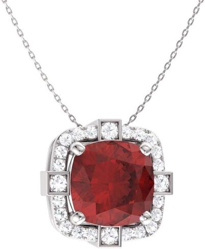 Diamondere Natural and Certified Cushion Cut Gemstone and Diamond Halo Necklace in 14k White Gold | 0.79 Carat Pendant with Chain in Kuwait
