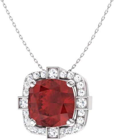 Diamondere Natural and Certified Cushion Cut Gemstone and Diamond Halo Necklace in 14k White Gold | 0.79 Carat Pendant with Chain in Kuwait