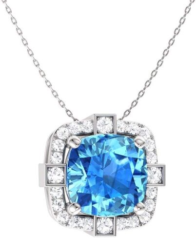 Diamondere Natural and Certified Cushion Cut Gemstone and Diamond Halo Necklace in 14k White Gold | 0.79 Carat Pendant with Chain in Kuwait