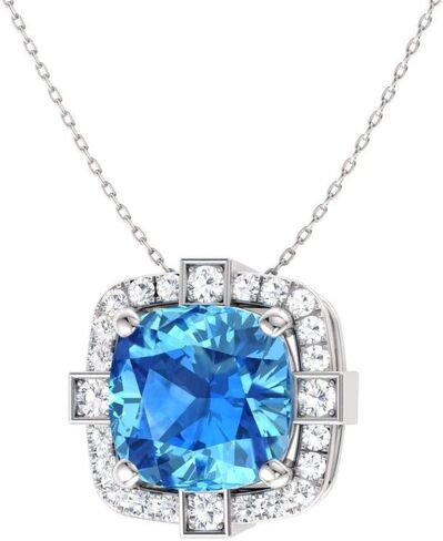 Diamondere Natural and Certified Cushion Cut Gemstone and Diamond Halo Necklace in 14k White Gold | 0.79 Carat Pendant with Chain in Kuwait