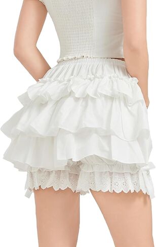 BEAUTELICATE Women Short Bloomers 100% Cotton Vintage Underskirt 3 Tiered Ruffled Elastic Waistband in Saudi Arabia