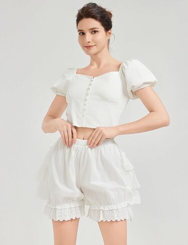 BEAUTELICATE Women Short Bloomers 100% Cotton Vintage Underskirt 3 Tiered Ruffled Elastic Waistband in Saudi Arabia