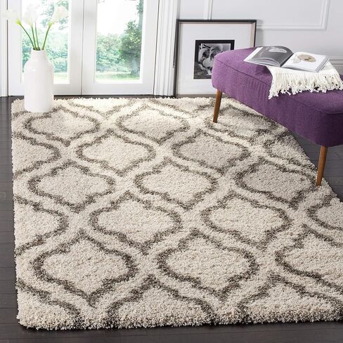 سجادة SAFAVIEH Hudson Shag Collection - 2'3" x 10'، عاجي وبيج، تصميم مغربي، لا يتساقط ويسهل العناية به، سمك 2 بوصة مثالي للمناطق ذات الحركة العالية في غرفة المعيشة وغرفة النوم (SGH284D) in Saudi Arabia