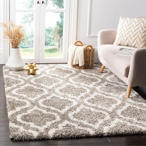سجادة SAFAVIEH Hudson Shag Collection - 2'3" x 10'، عاجي وبيج، تصميم مغربي، لا يتساقط ويسهل العناية به، سمك 2 بوصة مثالي للمناطق ذات الحركة العالية في غرفة المعيشة وغرفة النوم (SGH284D) in Saudi Arabia