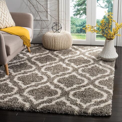سجادة SAFAVIEH Hudson Shag Collection - 2'3" x 10'، عاجي وبيج، تصميم مغربي، لا يتساقط ويسهل العناية به، سمك 2 بوصة مثالي للمناطق ذات الحركة العالية في غرفة المعيشة وغرفة النوم (SGH284D) in Saudi Arabia