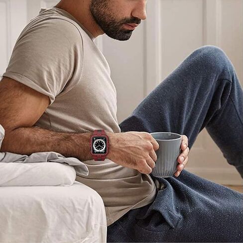 GELISHI Bands Compatible for Apple Watch Band 45mm 44mm 42mm, Men Sport Rugged Band with Protective Case for Watch Series 9 8 7/Series 6 SE 5 4 3, Blue in Kuwait