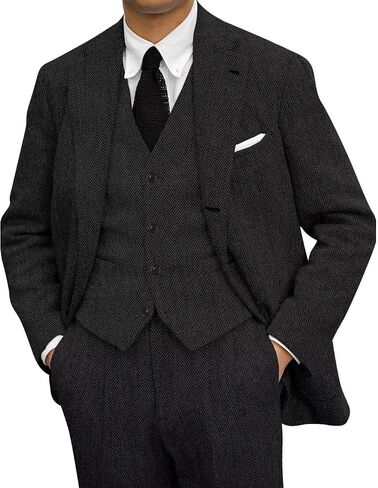 3 Pieces Vintage Tweed Suit for Men Slim Fit Mens Wedding Suit Groomsmen Tuxedos Prom Party Suit Jacket Vest Pants in Saudi Arabia