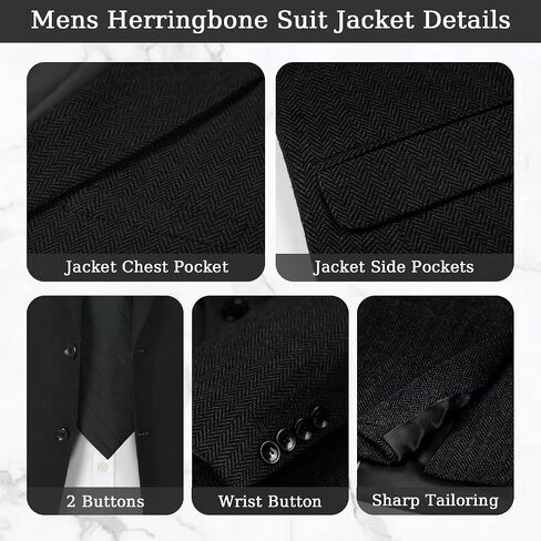 3 Pieces Vintage Tweed Suit for Men Slim Fit Mens Wedding Suit Groomsmen Tuxedos Prom Party Suit Jacket Vest Pants in Saudi Arabia