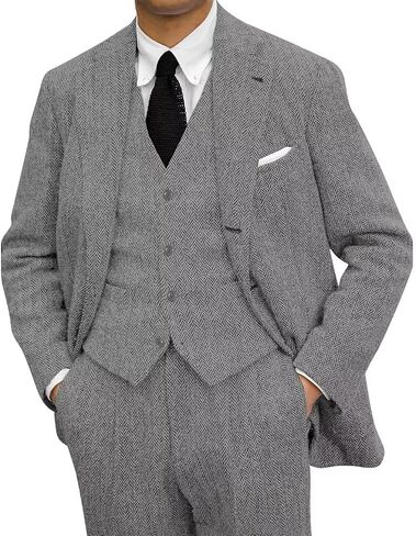 3 Pieces Vintage Tweed Suit for Men Slim Fit Mens Wedding Suit Groomsmen Tuxedos Prom Party Suit Jacket Vest Pants in Saudi Arabia