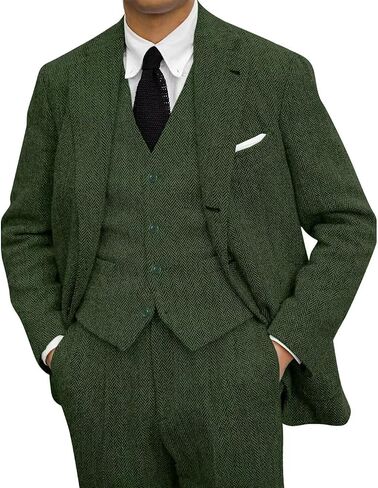 3 Pieces Vintage Tweed Suit for Men Slim Fit Mens Wedding Suit Groomsmen Tuxedos Prom Party Suit Jacket Vest Pants in Saudi Arabia