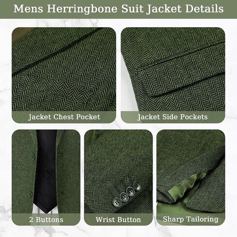 3 Pieces Vintage Tweed Suit for Men Slim Fit Mens Wedding Suit Groomsmen Tuxedos Prom Party Suit Jacket Vest Pants in Saudi Arabia