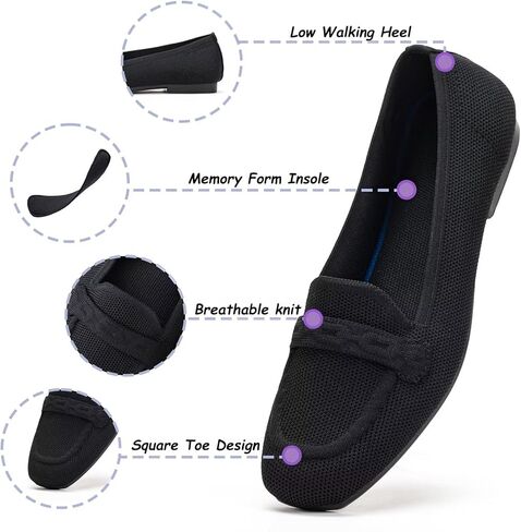 Frank Mully Women's Loafer Flats Square Toe Flat Shoes Comfortable Office Work Shoes, Cute Penny Loafer Slip On Walking Driving Shoes in Kuwait