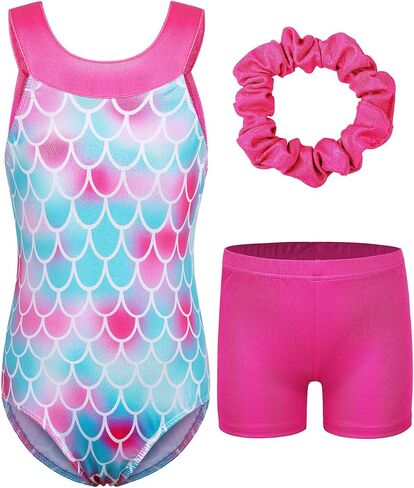 BAOHULU Girls Gymnastics Leotards with Tumbling Shorts Bottom Sparkly Dance Outfit Halter Neck Kids Biketards in Saudi Arabia