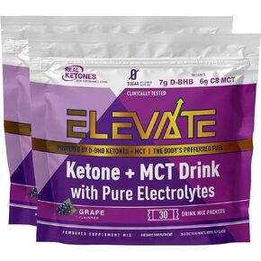 الكيتونات الحقيقية الخارجية Keto D BHB + MCT + إلكتروليتات، مسحوق مزيج مشروب خالٍ من الكافيين، تارت العنب من أجل الكيتوزية السريعة (56 وجبة) in Kuwait