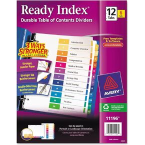 Avery 11196 Ready Index Dividers, Tabs 1-12, Letter Size, Multicolor, 6 Sets/PK
