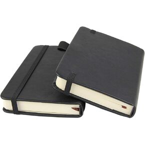 newestor (2-Pack Pocket Notebook 3.5" x 5.5", Small Hardcover Journal with Pen Holder, Inner Pockets, 100gsm Thick Ruled/Lined Paper, Black