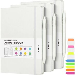 Lined Journal Notebook, 3 Pack A5 College Ruled Notebooks for Work, Hardcover Notebook Each with 2 Pockets & Pen, Leather Journal for Women, Men, 160 Pages, 100GSM Thick Paper (Multi-Colors 5.7"x8.3")