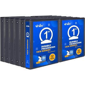 Durable 1 Inch 3 Ring Binder, Standard View Binder for 200 Sheets of US Letter Size Paper, 8 Pack (Black)