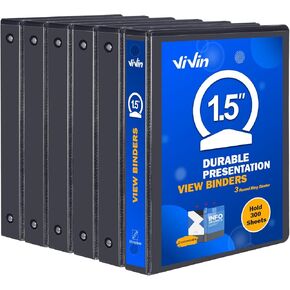Durable 1 Inch 3 Ring Binder, Standard View Binder for 200 Sheets of US Letter Size Paper, 8 Pack (Black)