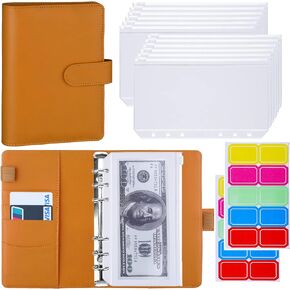 Antner Budget Binder مع مظاريف بسحاب، مظاريف نقدية لتنظيم الأموال من أجل الميزانية وتوفير المال، مخطط A6 12 20 ملصقًا ملونًا للنقود، أسود