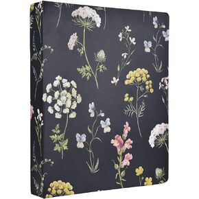 Vintage Floral Hardcover 3 Ring Binder, 1 Inch Round Rings with Interior Pockets Flower Binder Organizer for School Office