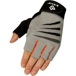 BIONIC Glove Men's Cross-Training Fingerless Gloves w/Natural Fit Technology, Gray/Orange (Pair)