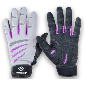 BIONIC Gloves Women's Premium Full Finger Fitness Gloves, Gray/Purple (Pair)!