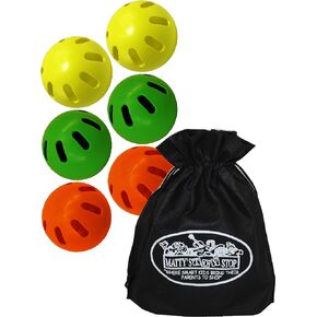 Mɑtty's Toy Stop Wiffle Balls Yellow, Green & Orange Official Size Baseballs Bundle with Storage Bag - 6 Pack