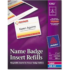 Avery 5392 Insert Badge Refill, Fits 3-Inch x4-Inch, 6/Sht, 300/BX, WE