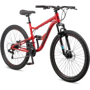Mongoose Status Youth and Adult Mountain Bike, 24-27.5-Inch Wheels, 21 Speed Trigger Shifters, Aluminum Frame, Dual Suspension, Front and Rear Disc Brakes