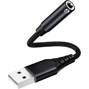 USB to 3.5mm Jack Audio Adapter,External Sound Card USB-A to Audio Jack Adapter with Aux Stereo Converter Compatible with Headset,PC Windows,Laptop Mac, Desktops,for PS4 and More Device (Black)