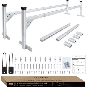 Ladder Rack for Trailer, Aluminium Trailer Ladder Rack 5.77'-8.65' Adjustable, Black Enclosed Trailer Ladder Rack with Ladder Stopper for Open and Enclosed Trailer