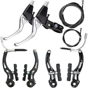 6 Pieces Bicycle Brake Accessories Including 2 Pack Aluminium Alloy Brake Levers (2.2 cm in Diameter) and 2 Pair V Brake Set and 2 Pack Brake Wire for Mountain/Road/MTB Bike(Black)