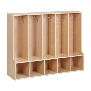 ECR4Kids Streamline 5-Section Toddler Coat Locker with Bench, Classroom Furniture, Natural