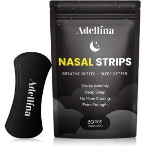 Adellina Nasal Strips for Snoring: Extra Strength Nose Strips for Breathing (30 Ct) - Nasal Congestion Relief Strips for Better Sleep - Works Instantly to Remove Snoring, for Men and Women