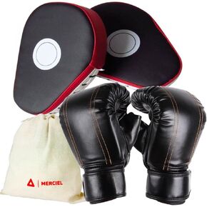 MERCIEL Boxing Training Gloves and Mitts Set, Storage Bag Included, One Size Fits Most