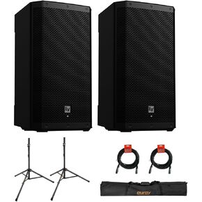 Electro-Voice ZLX-15P-G2 15" 2-Way 1000W Bluetooth-Enabled Powered Loudspeaker (Pair) Bundle with Auray SS-47S-PB Steel Speaker Stands with Carrying Case and 2X XLR Cable